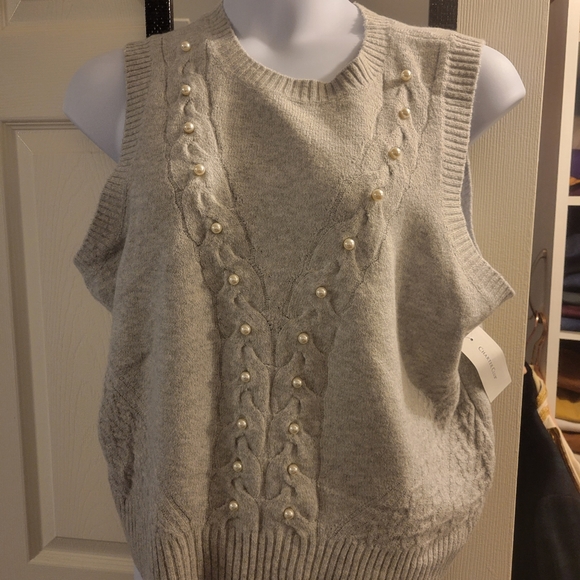 Charter Club Grey Pearl Embellished Sweater Vest. Sz. XXL - Picture 1 of 7